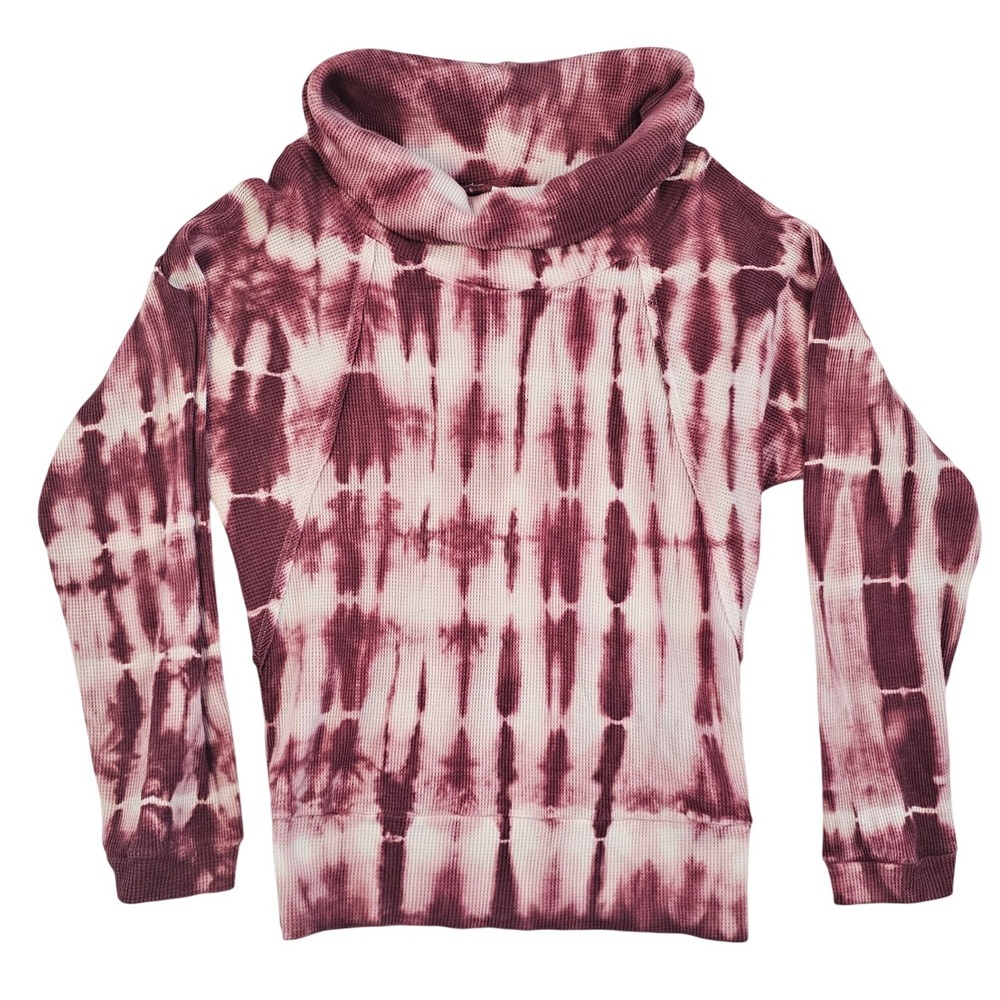 Pilcro and the Letterpress Tie Dye Waffle Knit Cowl Neck Thermal Top Burgundy L